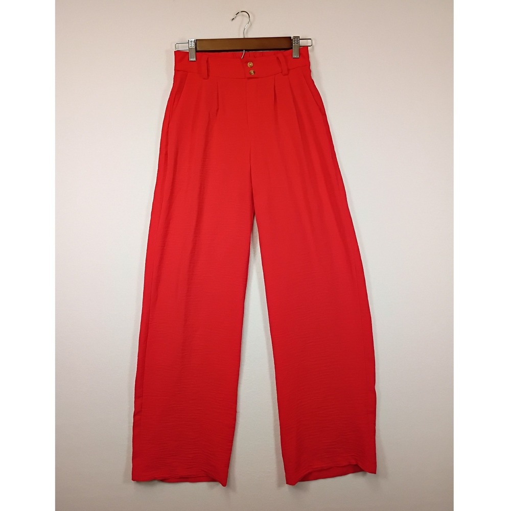 Bold Business Tullea Womens Small Red Textured High Waist Pleated Wide Leg Pants